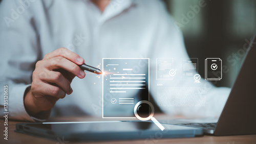 Wallpaper Mural Digital document with compliance and approval icons, symbolizing regulation, corporate governance, legal contract verification,online paperwork management,transparent business administration workflow Torontodigital.ca