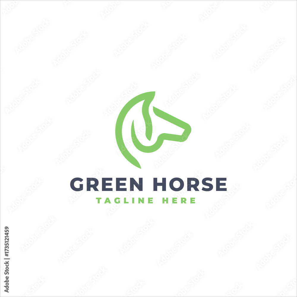Fototapeta premium Equine Green Leaf Head Unique Design Logo Template