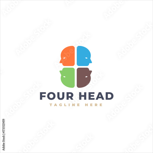 Four Individual Heads United Concept Design Logo Template