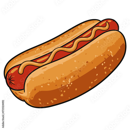 Delicious Hot Dog with Sausage, Bun and Toppings Vector Illustration for Fast Food and Snack Design
