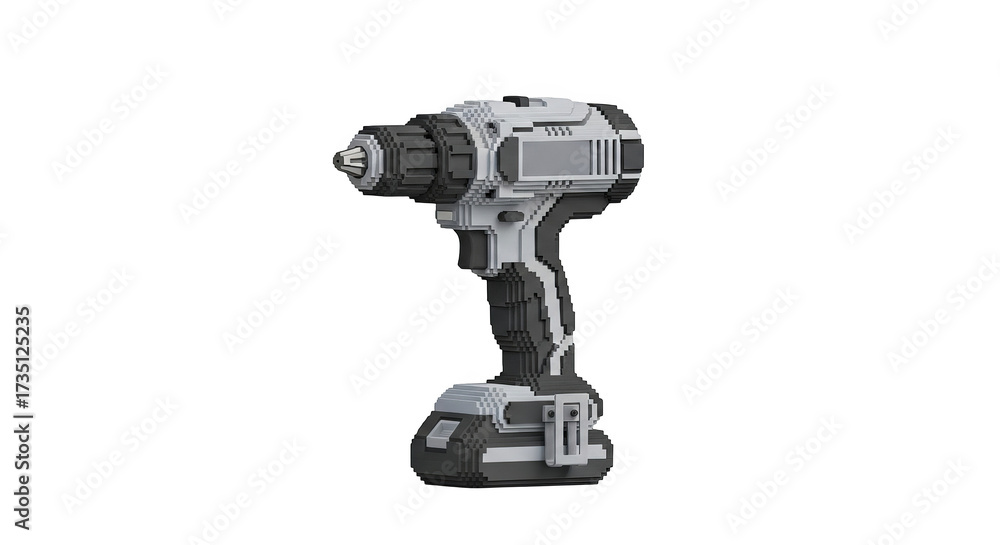 Naklejka premium A voxel art depiction of a cordless drill
