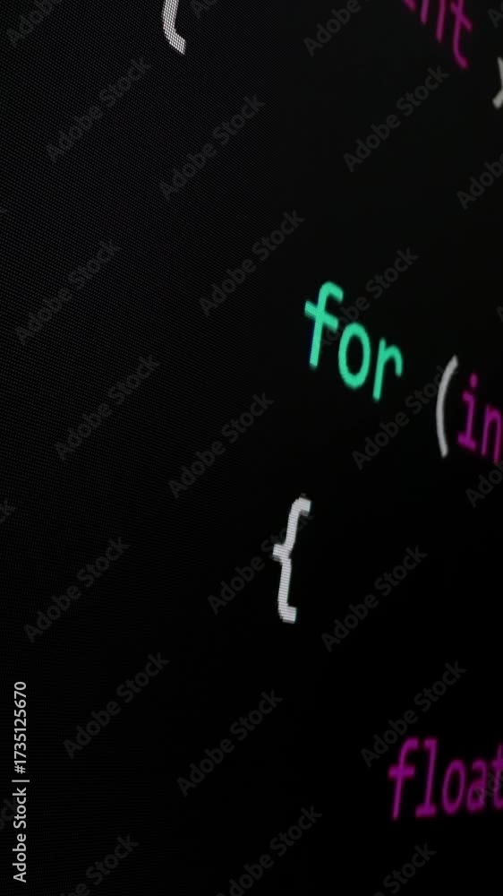 Moving Coding Scripts Closeup macro shot movement of coding script moving across LED screen ...