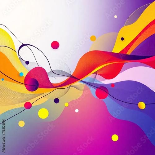 Abstract Flowing Colors: A dynamic, high-definition digital illustration showcasing a vibrant cascade of abstract, flowing colors and playful geometric shapes, embodying creativity and innovation.