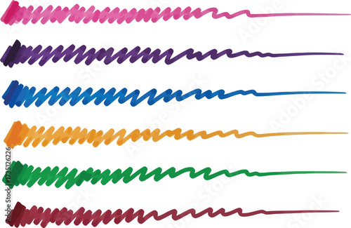 Vibrant marker swatches showcase a spectrum of colors, from pink and purple to blue, orange, green, and burgundy on paper.