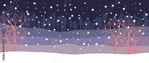 vector drawing winter landscape with snow and trees, hand drawn illustration,cover background