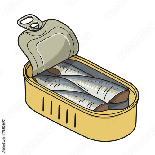 Open Tin Can with Sardines Inside – Seafood Canned Fish Illustration on White Background for Cooking and Food Concept
