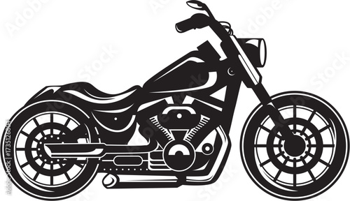 Classic Motorcycle Vector Illustration. Black and White Cruiser Bike Graphic. Side View of a Vintage Chopper Design.