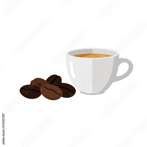 Coffee Cup on Saucer with Sugar – Fresh Hot Drink Illustration on White Background for Morning Cafe and Breakfast Time