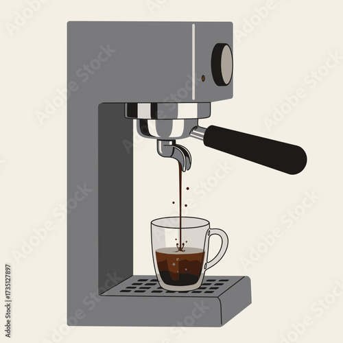 Espresso Machine Brewing Coffee Cartoon Illustration Perfect for Cafe, Barista, and Coffee Shop Menu Design