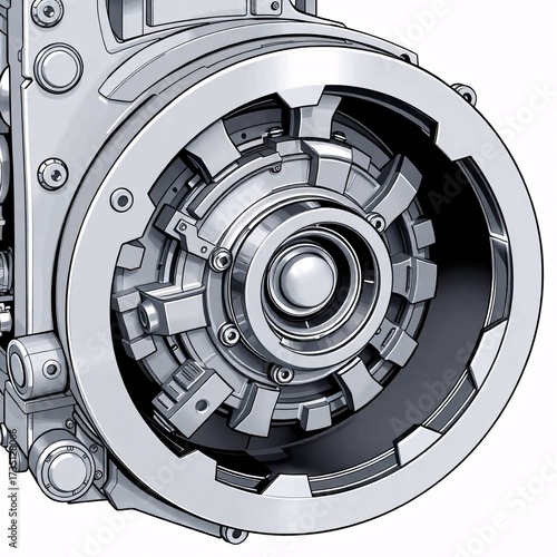 Automotive Mechanical Marvel: A detailed, close-up view of a complex automotive component, showcasing the intricate design and engineering of modern machinery.