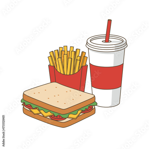 Fries with soft drink cup – fast food combo meal illustration