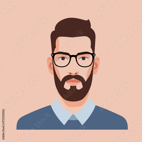 Bearded man portrait with glasses – modern hipster professional male character illustration
