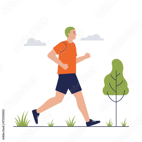 Active man jogging in park – healthy lifestyle, fitness exercise, and outdoor running illustration