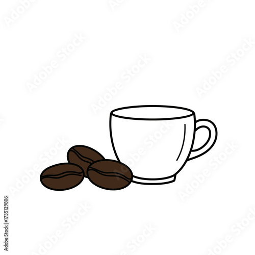 Coffee beans spilling from cup illustration – café hot drink lifestyle design for barista and coffee lovers