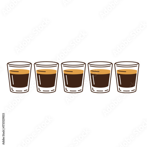 Set of six shot glasses illustration – alcohol drinking, party, and celebration concept design isolated on white