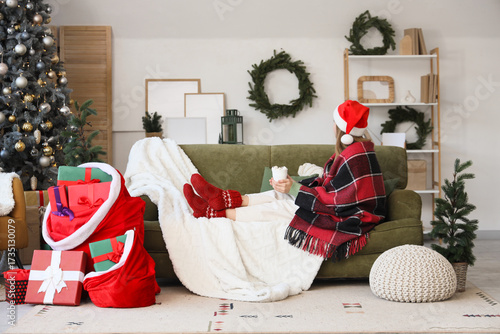 Woman in warm socks with pl...