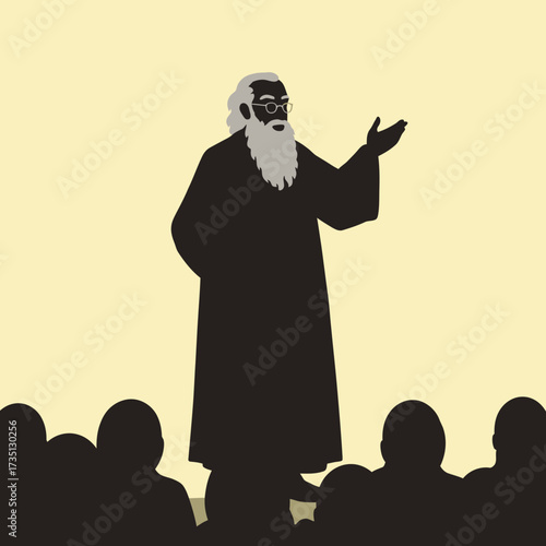 Preacher or priest speaking – religious sermon, teaching, and faith concept illustration in black silhouette style