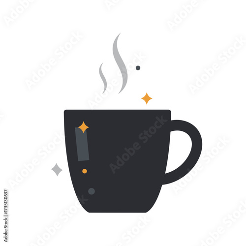 Steaming black coffee mug illustration – hot beverage concept with minimal flat design for café and drink content