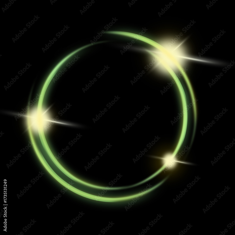 Obraz premium Dark abstract and dynamic central glowing spiral of light on solid black background. Sparkling starbursts with gold streaks giving impression spinning motion and energy