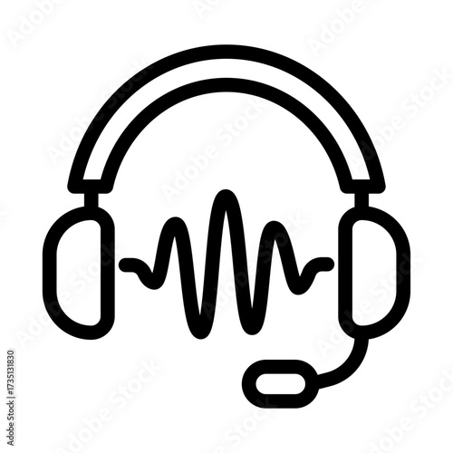 Headset with Microphone Line Icon of Audio Mastering Icon Set