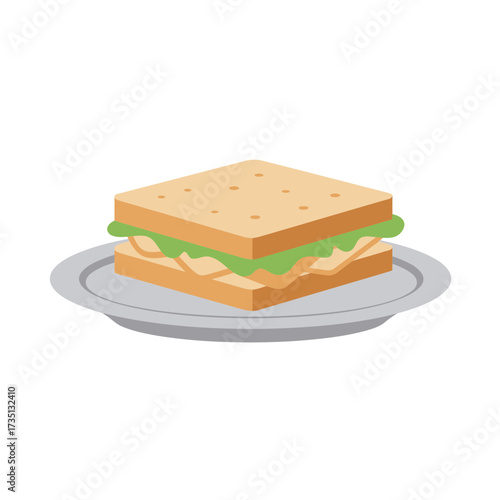 Plate with delicious fresh sandwich served for lunch in vector illustration