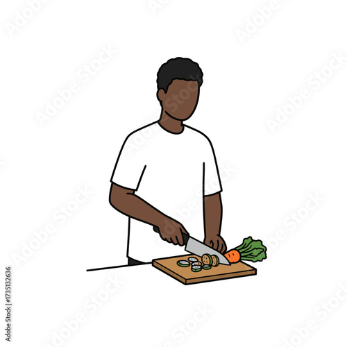 Man preparing delicious food at home kitchen counter with healthy ingredients