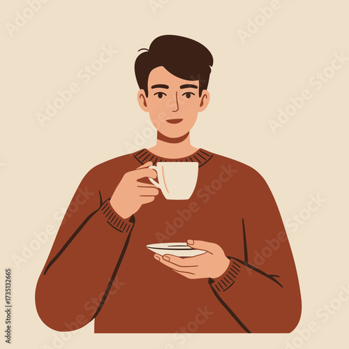 Young man drinking coffee – morning café lifestyle illustration