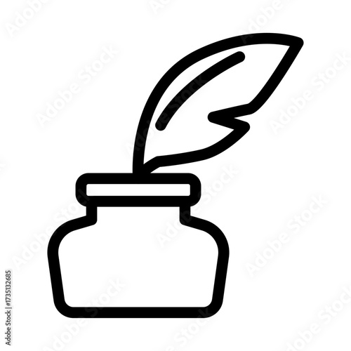 Quill in Ink Bottle Line Icon of Calligraphy Icon Set