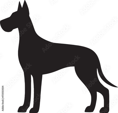 Great Dane Dog Silhouette Vector Illustration Isolated on White Background

