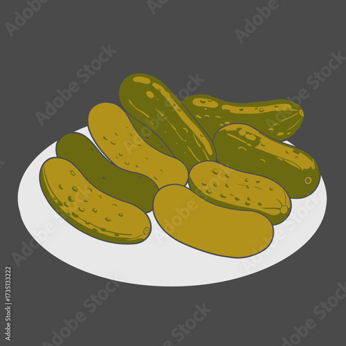 Plate of pickles – traditional cucumber snack illustration
