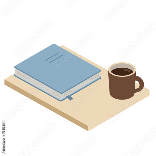 Books and hot coffee cup on desk – cozy study and reading lifestyle illustration