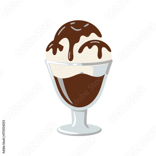 Chocolate sundae dessert glass with ice cream and syrup – sweet treat illustration