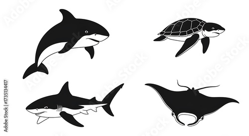 Ocean Animals Silhouette Collection.