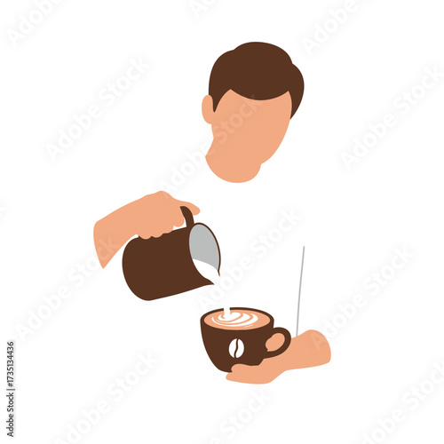 Barista pouring hot coffee into cup – professional brewing process illustration for coffee lovers