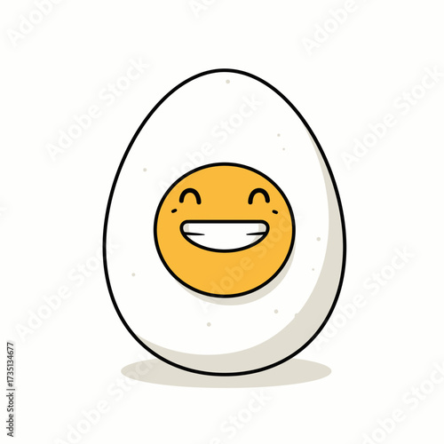 Cute smiling egg cartoon illustration for healthy breakfast, children’s food products, and nutrition stock designs