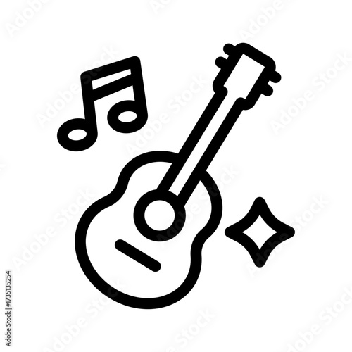 Guitar With Music Notes Line Icon of Live Performance Icon Set