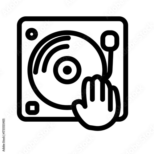 Hand On Turntable Line Icon of DJing and Turntables Icon Set