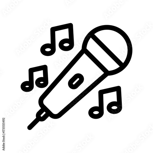 Microphone With Music Notes Line Icon of Karaoke Icon Set