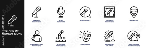 Stand-up Comedy Line Icon Set