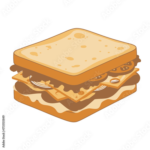 Tasty toasted sandwich with multiple layers illustration for lunch, snack, and fast food related creative designs