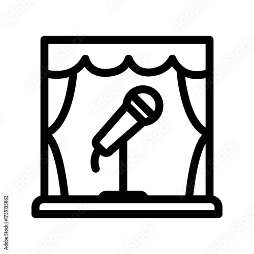 Stage With Microphone Line Icon of Stand-up Comedy Icon Set