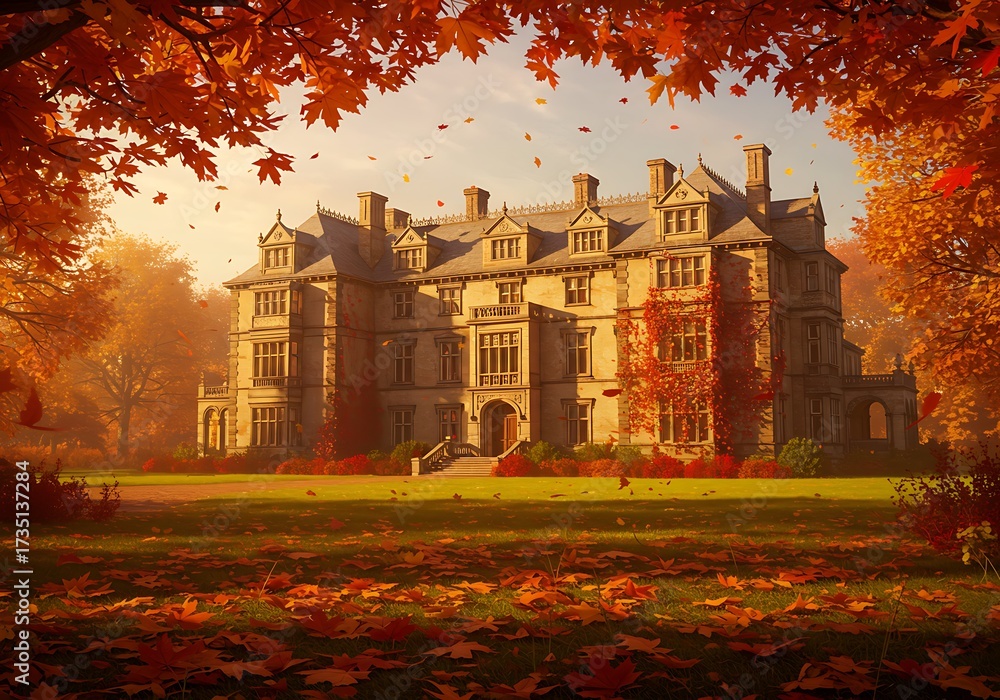 Obraz premium Autumnal mansion in foliage