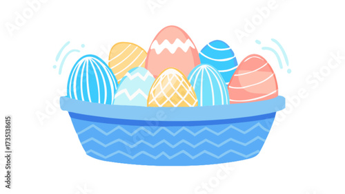 Colorful easter eggs in basket illustration for easter egg hunt and spring holiday celebration image