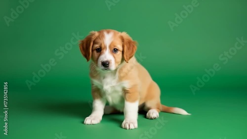 Cute, isolated golden retriever puppy portrait on a white background