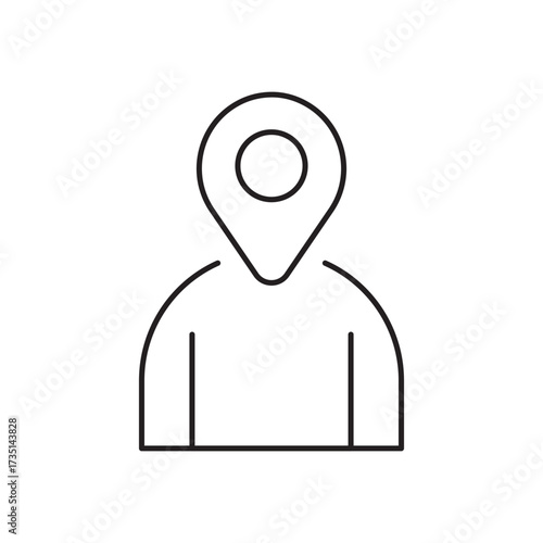 Line icon of a person with a location pin, symbolizing geolocation or user mapping. Ideal for illustrating navigation, location services, travel tracking, and user positioning in websites and apps.