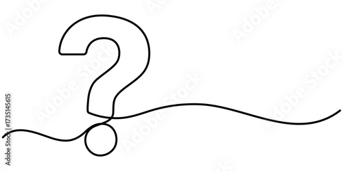 Question mark continuous one line drawing. Asking sign in simple linear style. Quest, quiz concept. Vector illustration. 