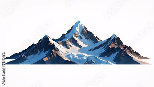Mountain peak with snow isolated on white background