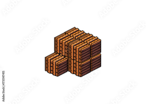 Pixel art stacked wooden crates arranged in a block formation, designed with detailed planks and bolts in a retro game-inspired style.