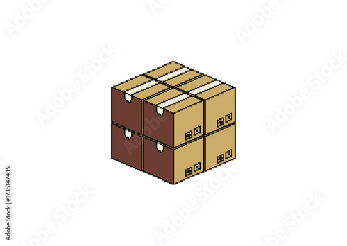 A stack of four cardboard shipping boxes, two brown and two darker brown, arranged in a two-by-two square and secured with tape, suggesting storage or delivery.