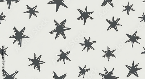 Hand Drawn Star Pattern Seamless Background Simple Sketchy Stars.